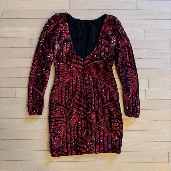 Dress the population pink sequin long sleeve dress - Picture 4 of 4